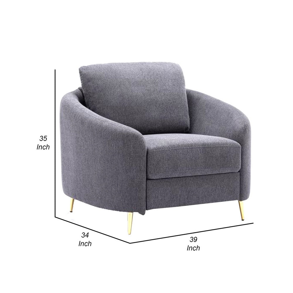 Nial 34 Inch Accent Chair, Linen Upholstery, Pine Wood, Gray and Gold  - BM309647