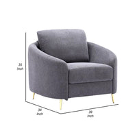 Nial 34 Inch Accent Chair, Linen Upholstery, Pine Wood, Gray and Gold  - BM309647