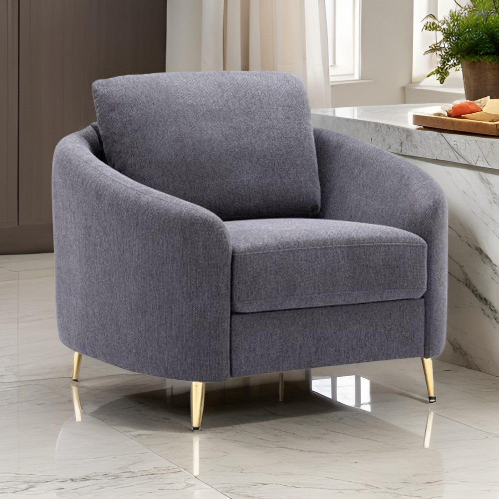 Nial 34 Inch Accent Chair, Linen Upholstery, Pine Wood, Gray and Gold  - BM309647