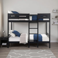 Asin Twin Bunk Bed with Front Facing Ladder, Solid Pine Wood, Black Finish - BM309654