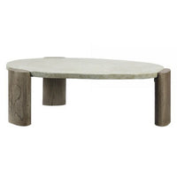 47 Inch Coffee Table, Oval Shape Cement Top, Smooth Gray and Oak Brown - BM309655