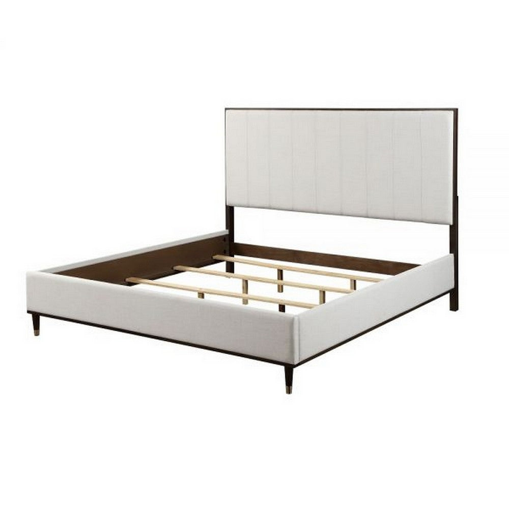 Aren Queen Bed, Light Gray Fabric Upholstery, Crisp White and Smooth Brown - BM309659