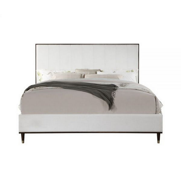 Aren Queen Bed, Light Gray Fabric Upholstery, Crisp White and Smooth Brown - BM309659