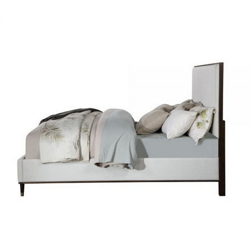 Aren Queen Bed, Light Gray Fabric Upholstery, Crisp White and Smooth Brown - BM309659