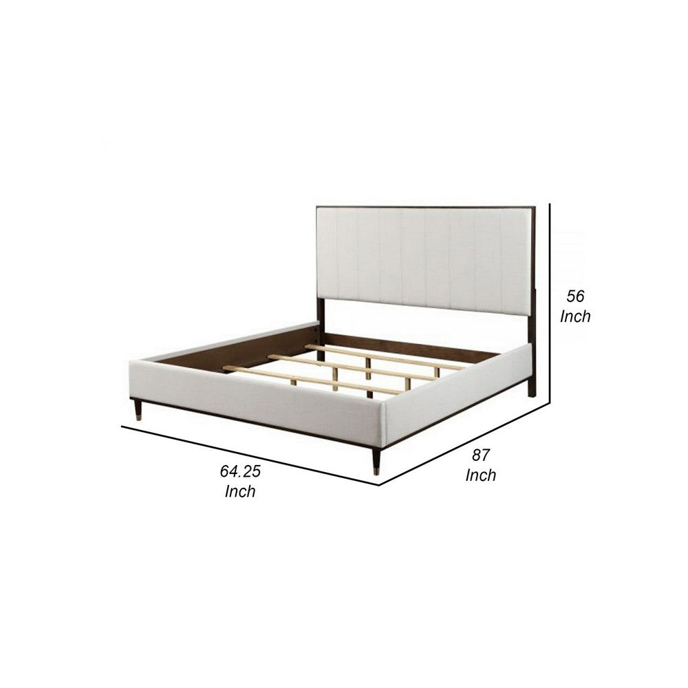 Aren Queen Bed, Light Gray Fabric Upholstery, Crisp White and Smooth Brown - BM309659