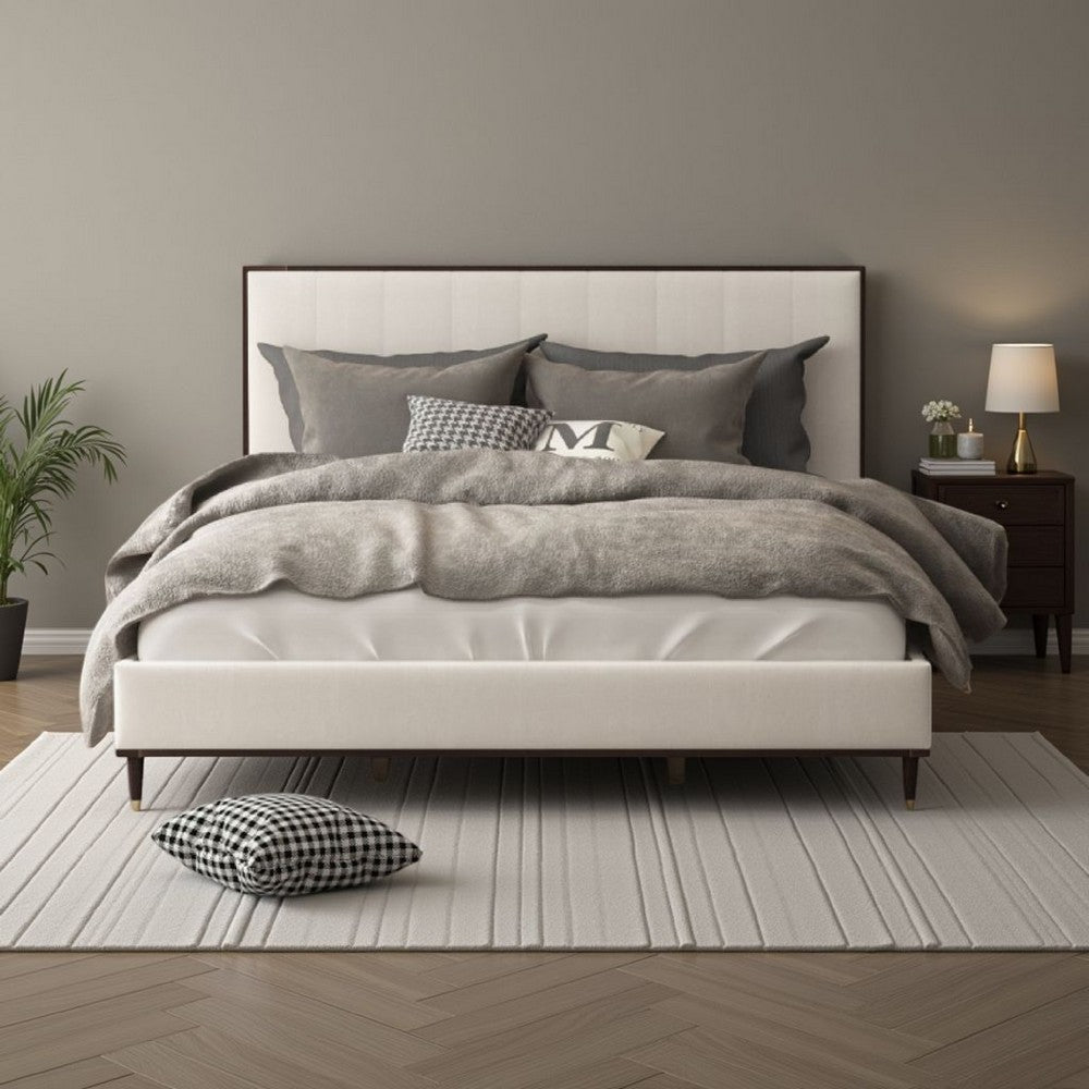 Aren Queen Bed, Light Gray Fabric Upholstery, Crisp White and Smooth Brown - BM309659