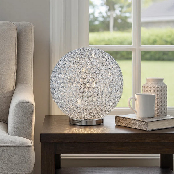Hazel 17 Inch Table Lamp, Crystal, LED Globe Shade, Metal,  Clear Finish - BM309667