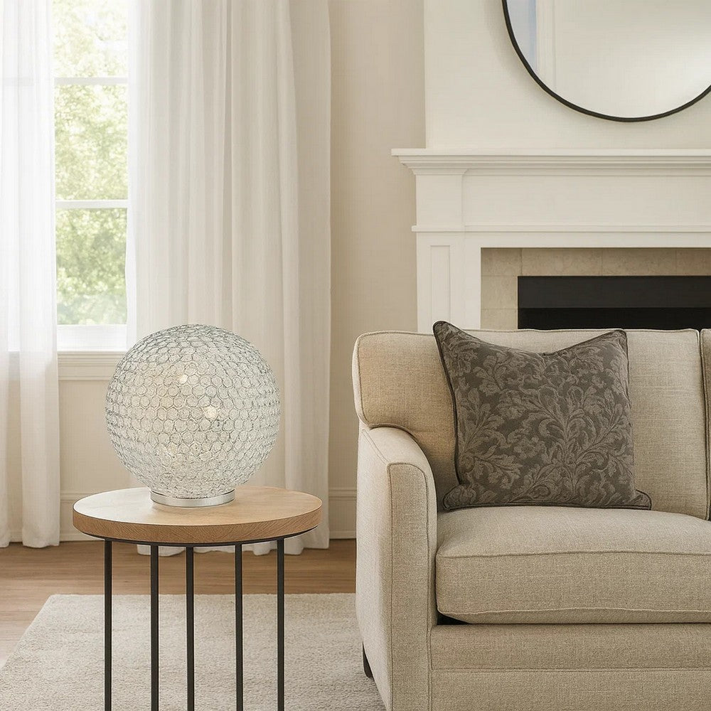 Hazel 17 Inch Table Lamp, Crystal, LED Globe Shade, Metal,  Clear Finish - BM309667