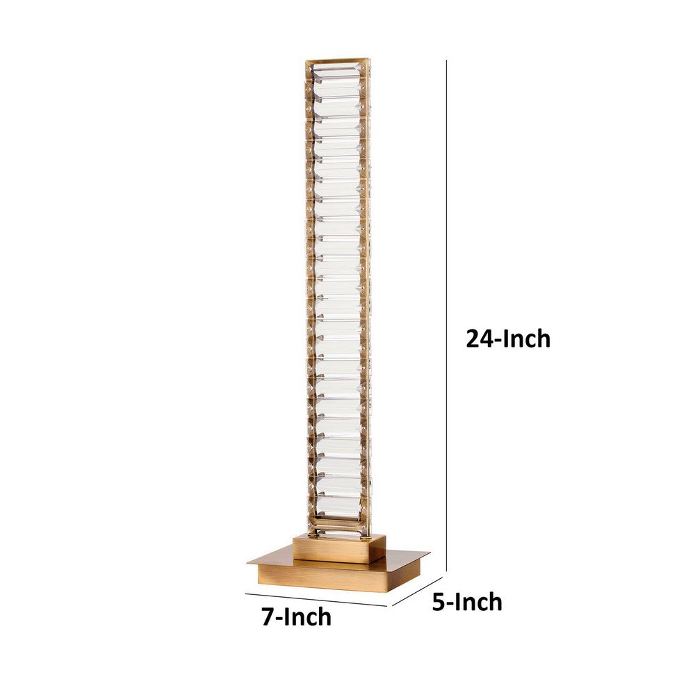 Lizy 24 Inch Tall, Thin Table Lamp, Crystal, LED Metal Frame, Antique Brass - BM309668