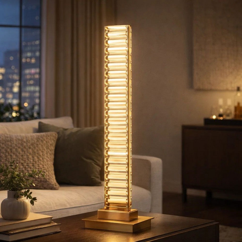 Lizy 24 Inch Tall, Thin Table Lamp, Crystal, LED Metal Frame, Antique Brass - BM309668