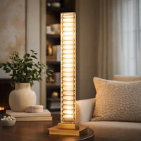 Lizy 24 Inch Tall, Thin Table Lamp, Crystal, LED Metal Frame, Antique Brass - BM309668