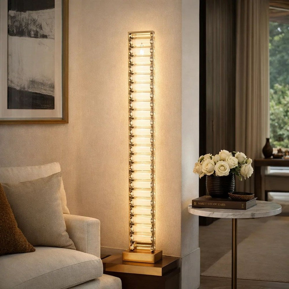 Lizy 24 Inch Tall, Thin Table Lamp, Crystal, LED Metal Frame, Antique Brass - BM309668