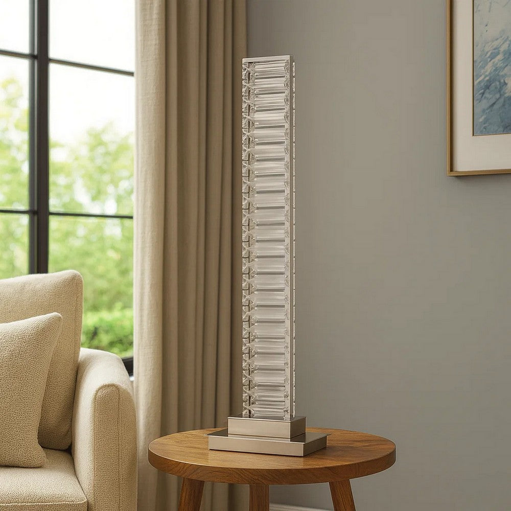 Lizy 24 Inch Table Lamp with Crystal, LED Metal Frame, Nickel Finish - BM309671