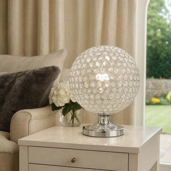 Hazel 13 Inch Table Lamp, Crystal, LED Globe Shade, Metal, Clear Finish - BM309672