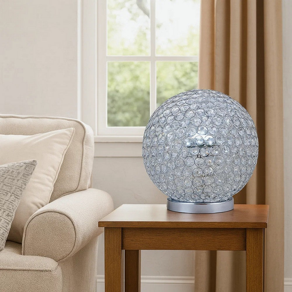 Hazel 13 Inch Table Lamp, Crystal, LED Globe Shade, Metal, Clear Finish - BM309672