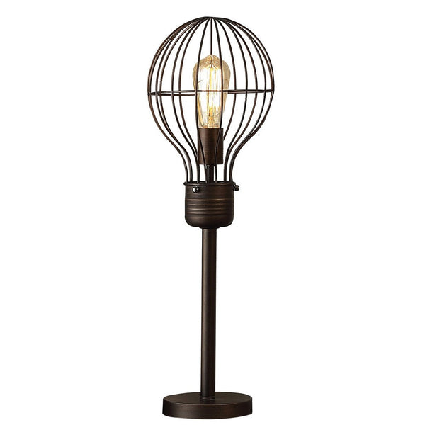 26 Inch Table Lamp, Industrial Wire Cage Shade, Metal, Antique Bronze  - BM309673