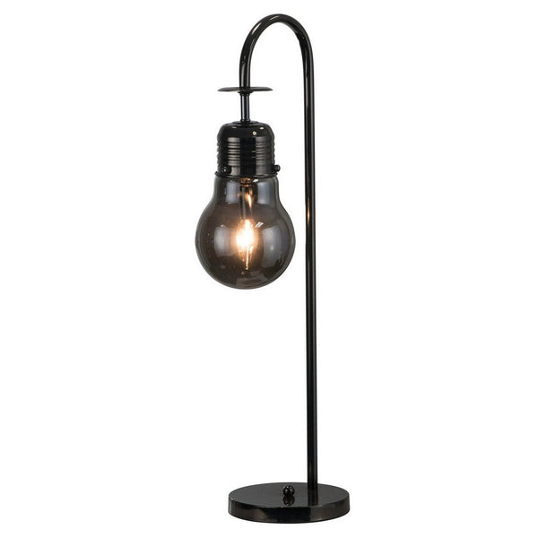 30 Inch Arc Table Lamp, Glass Bulb Shaped Shade, Metal, Black Nickel - BM309674