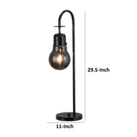 30 Inch Arc Table Lamp, Glass Bulb Shaped Shade, Metal, Black Nickel - BM309674