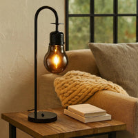 30 Inch Arc Table Lamp, Glass Bulb Shaped Shade, Metal, Black Nickel - BM309674