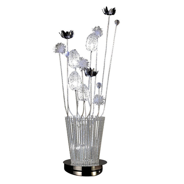 26 Inch Accent Table Lamp, Flower Vase Design, Metal, Chrome Finish - BM309675