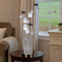 26 Inch Accent Table Lamp, Flower Vase Design, Metal, Chrome Finish - BM309675