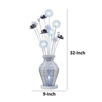 32 Inch Accent Table Lamp, Metal Flowers with Vase Design, Chrome Finish - BM309676