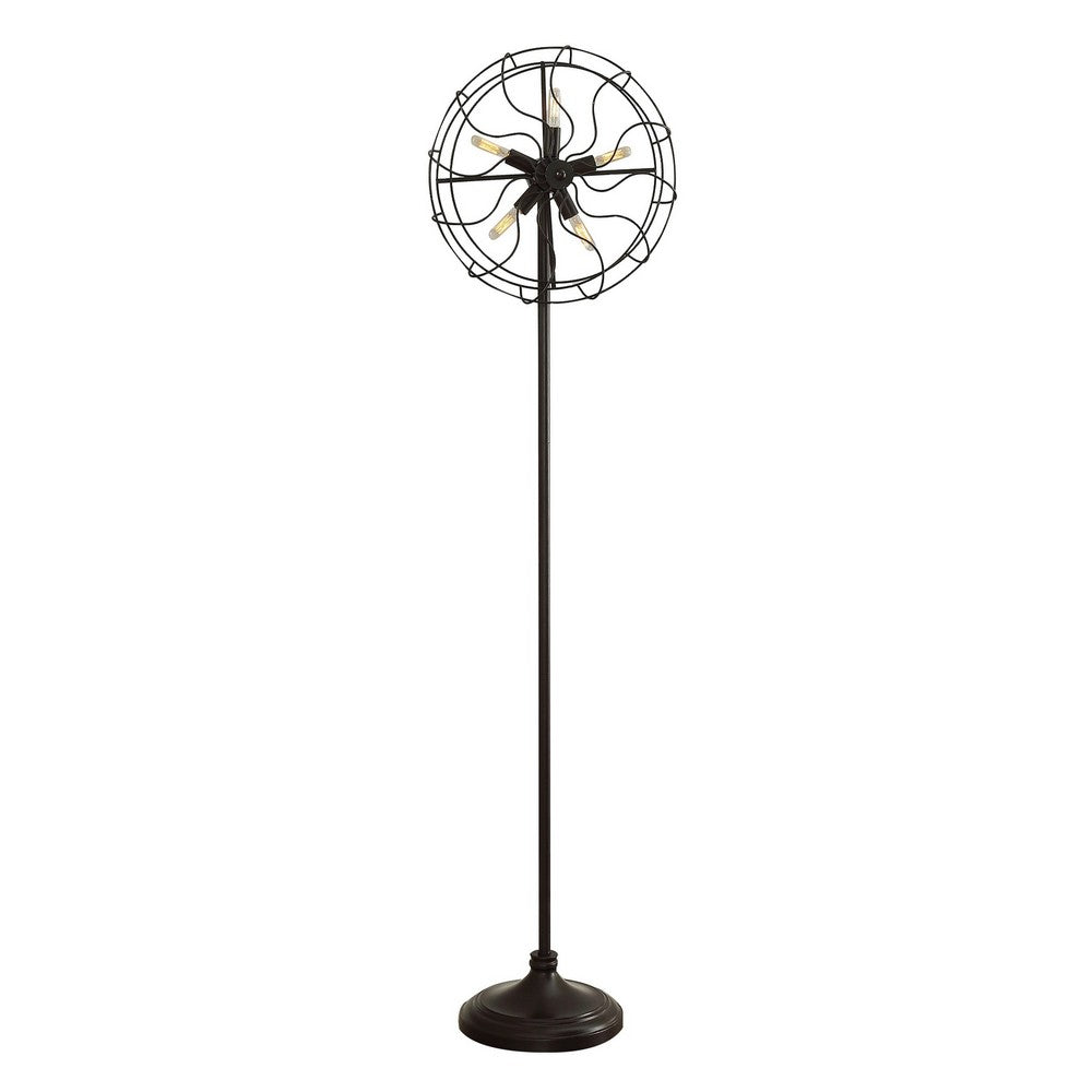 Quinn 63 Inch Accent Floor Lamp, Vintage Fan Design, Antique Bronze Finish - BM309678