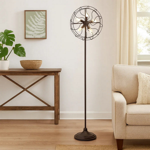 Quinn 63 Inch Accent Floor Lamp, Vintage Fan Design, Antique Bronze Finish - BM309678