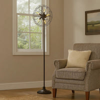 Quinn 63 Inch Accent Floor Lamp, Vintage Fan Design, Antique Bronze Finish - BM309678