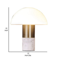 Lumina 15 Inch Table Lamp, Antique Brass Metal, Marble, Dome Shape, Gold - BM309679