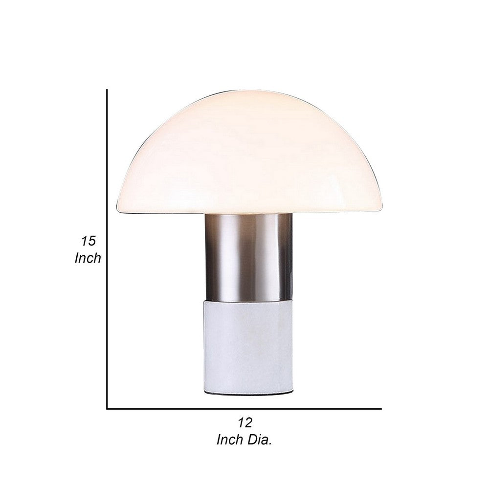 Lumina 15 Inch Table Lamp, Dome Shaped Shade, Slender Metal Stem, Nickel - BM309680