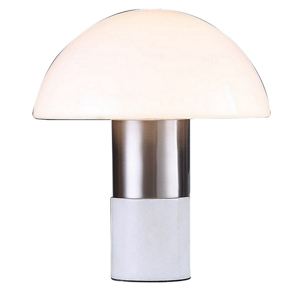 Lumina 15 Inch Table Lamp, Dome Shaped Shade, Slender Metal Stem, Nickel - BM309680