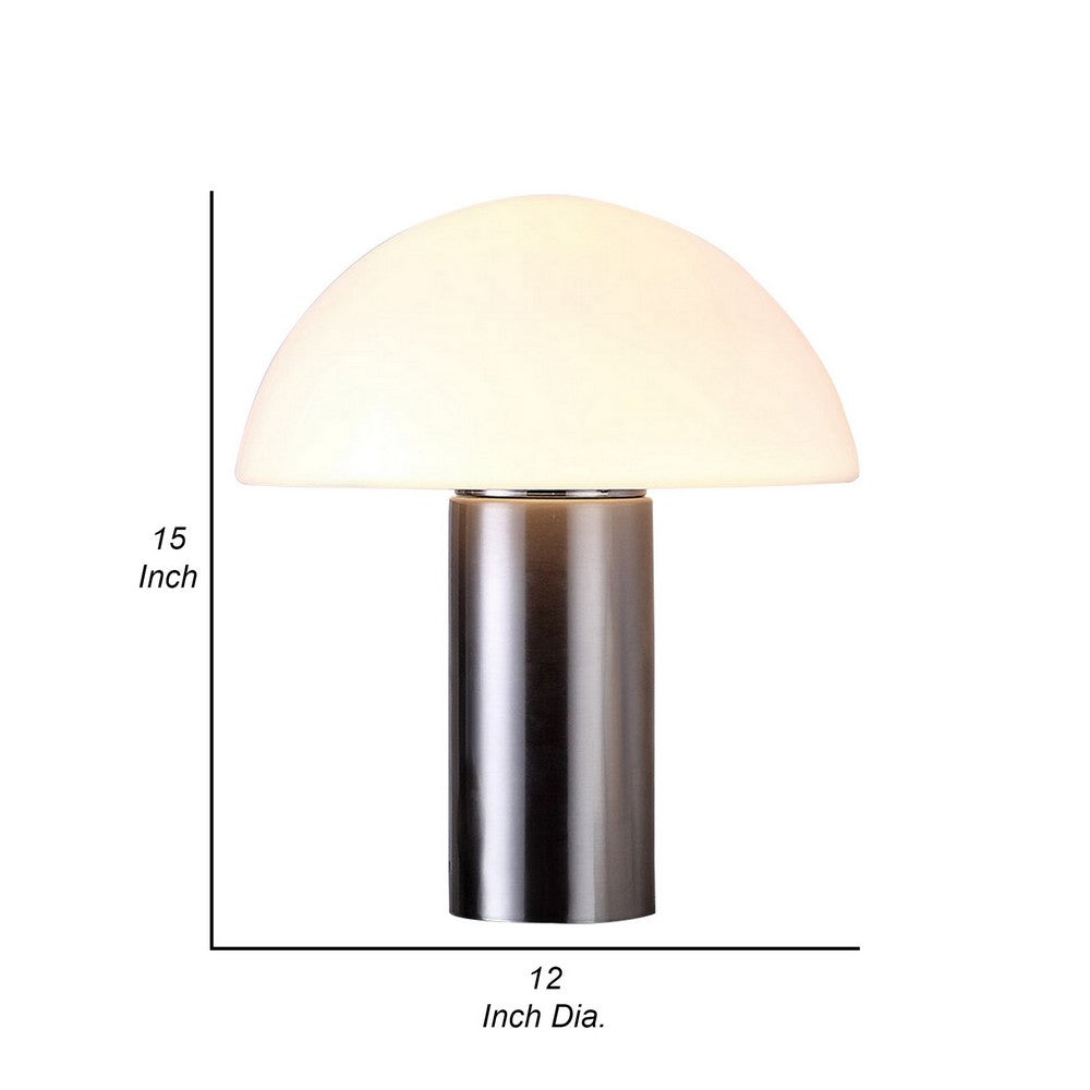 Lumina 15 Inch Table Lamp, Dome Shaped Shade, Slender Metal Stem, Silver - BM309681
