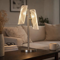 Spark 23 Inch Table Lamp with Metal Base and 2 Geometric Shades, Gold - BM309682