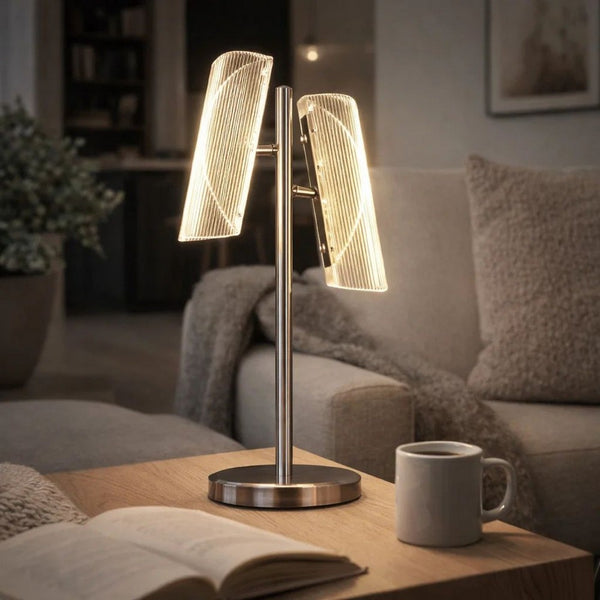 Spark 23 Inch Table Lamp with Metal Base and 2 Geometric Shades, Gold - BM309682