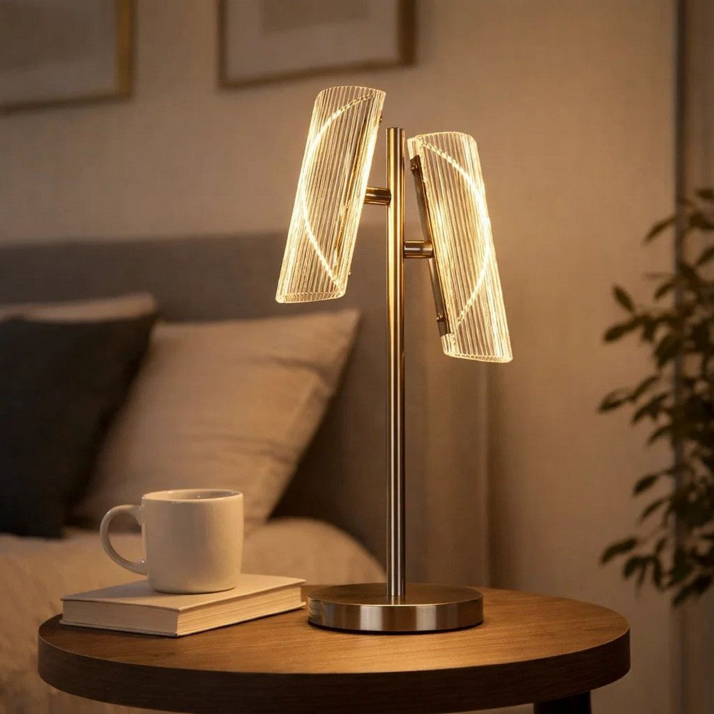 Spark 23 Inch Table Lamp with Metal Base and 2 Geometric Shades, Gold - BM309682