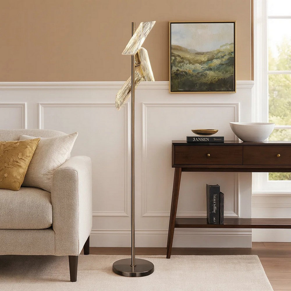 Spark 62 Inch Floor Lamp, 3 Cylindrical Glass Shades, Antique Brass, Gold - BM309683