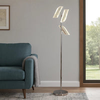 Spark 62 Inch Floor Lamp, 3 Cylindrical Glass Shades, Bright Nickel, Silver - BM309684