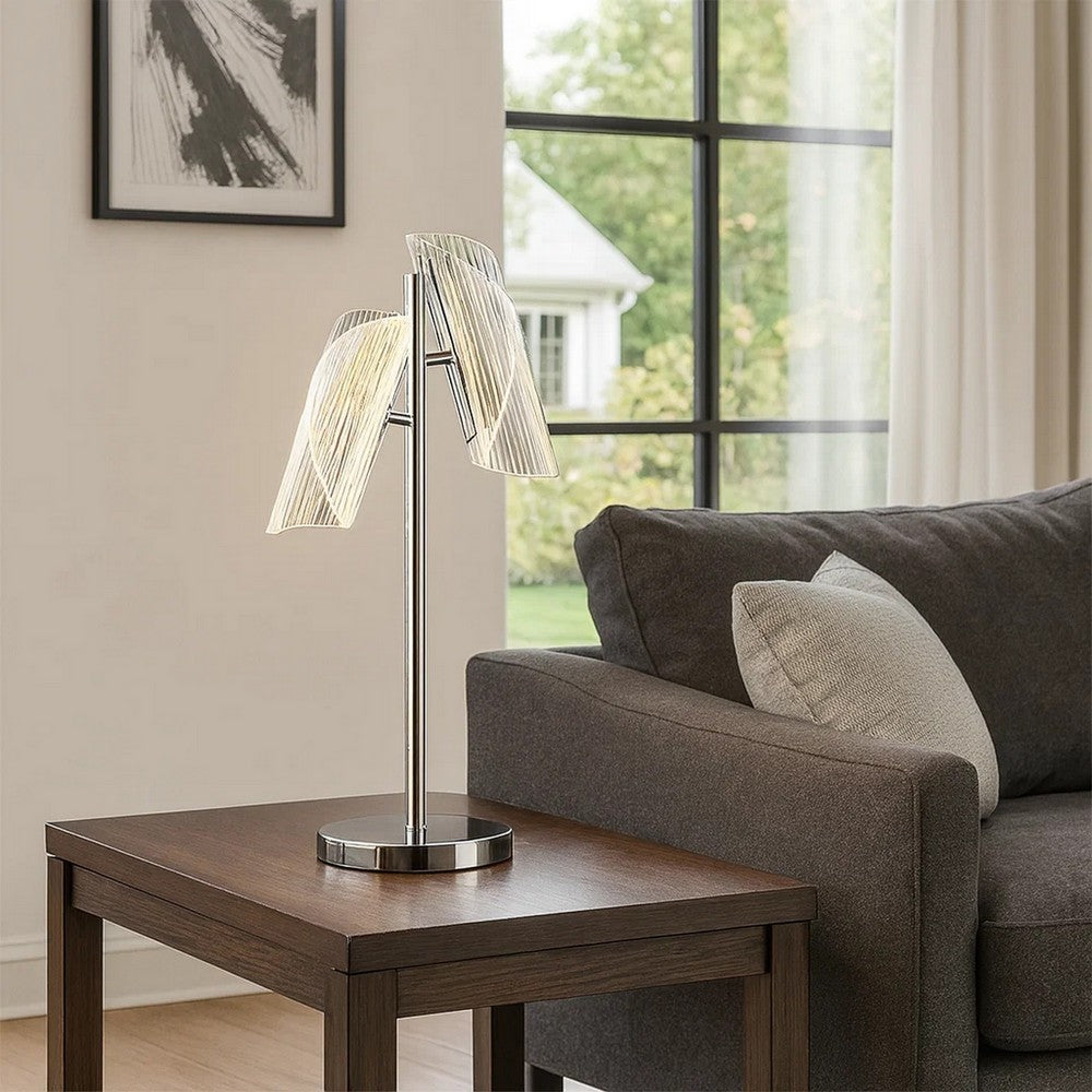 Spark 23 Inch Table Lamp, 2 Cylindrical Shades, Bright Nickel Silver Finish - BM309685