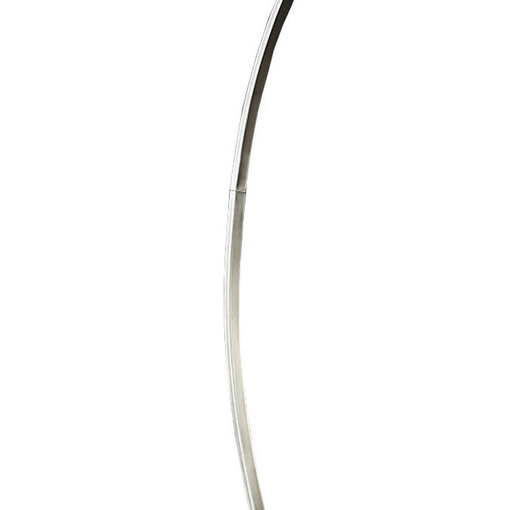 79 Inch Arc Floor Lamp, Metal Base, Fabric Drum Shape Shade, Silver   - BM309686