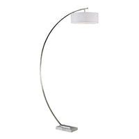 79 Inch Arc Floor Lamp, Metal Base, Fabric Drum Shape Shade, Silver   - BM309686