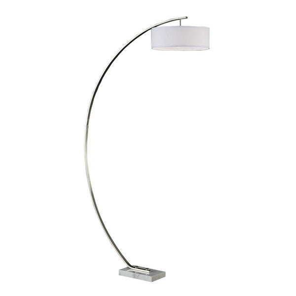 79 Inch Arc Floor Lamp, Metal Base, Fabric Drum Shape Shade, Silver   - BM309686