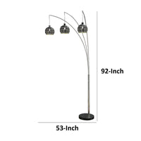 92 Inch 3 Arm Arc Floor Lamp with Modern Round Metal Base, Silver Finish - BM309687