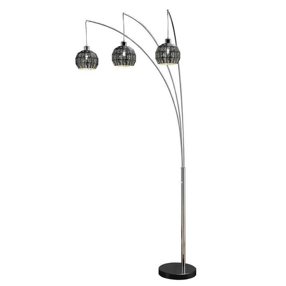 92 Inch 3 Arm Arc Floor Lamp with Modern Round Metal Base, Silver Finish - BM309687