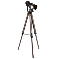 55 Inch Floor Lamp with Tripod Style Wood Frame, Spotlight, Brown and Black - BM309688