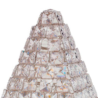 14 Inch Table Lamp, Crystal Pyramid Shaped Frame, Stone Studded, Silver - BM309689