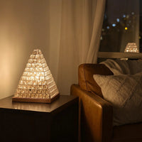 14 Inch Table Lamp, Crystal Pyramid Shaped Frame, Stone Studded, Silver - BM309689