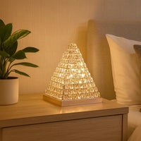 14 Inch Table Lamp, Crystal Pyramid Shaped Frame, Stone Studded, Silver - BM309689