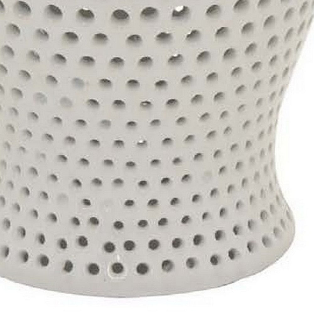 Deni 19 Inch Ginger Jar, Small Carved Cutout Lattice, Removable Lid, White - BM309702