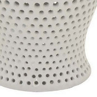 Deni 19 Inch Ginger Jar, Small Carved Cutout Lattice, Removable Lid, White - BM309702